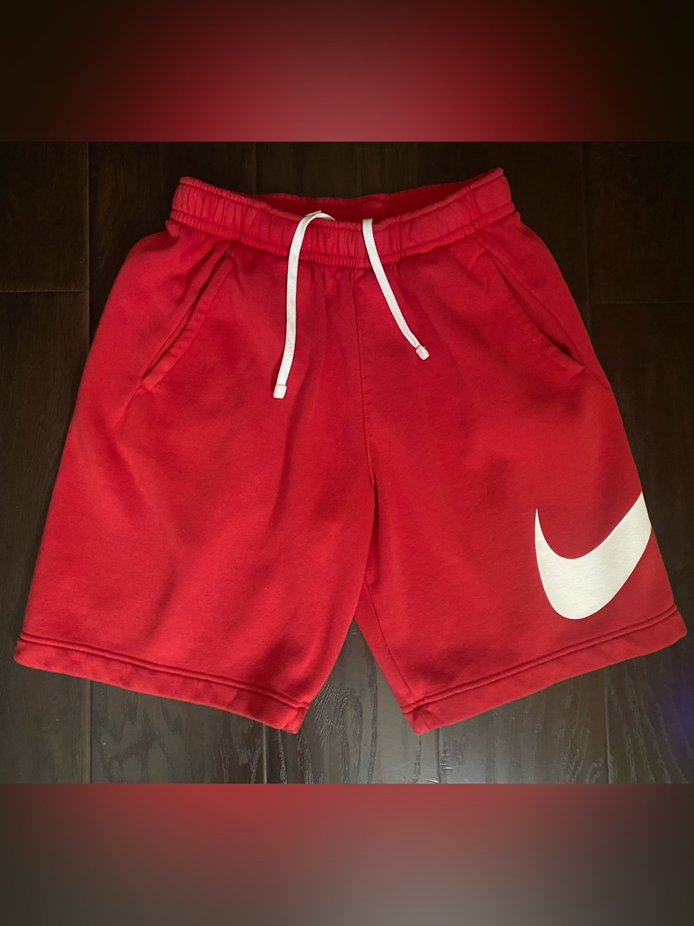 Nike Fleece Shorts Mens Size Small/S Red Logo  Big Swoosh Gym Athletic Lounge